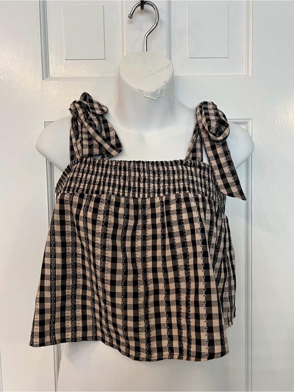 American Eagle Brown Gingham Shirred Corset Peplum Cami Top XS NWT